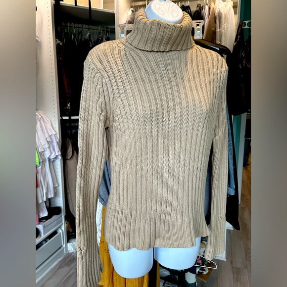 Cable knit sweater flare cuffs Taupe Medium - Picture 2 of 3